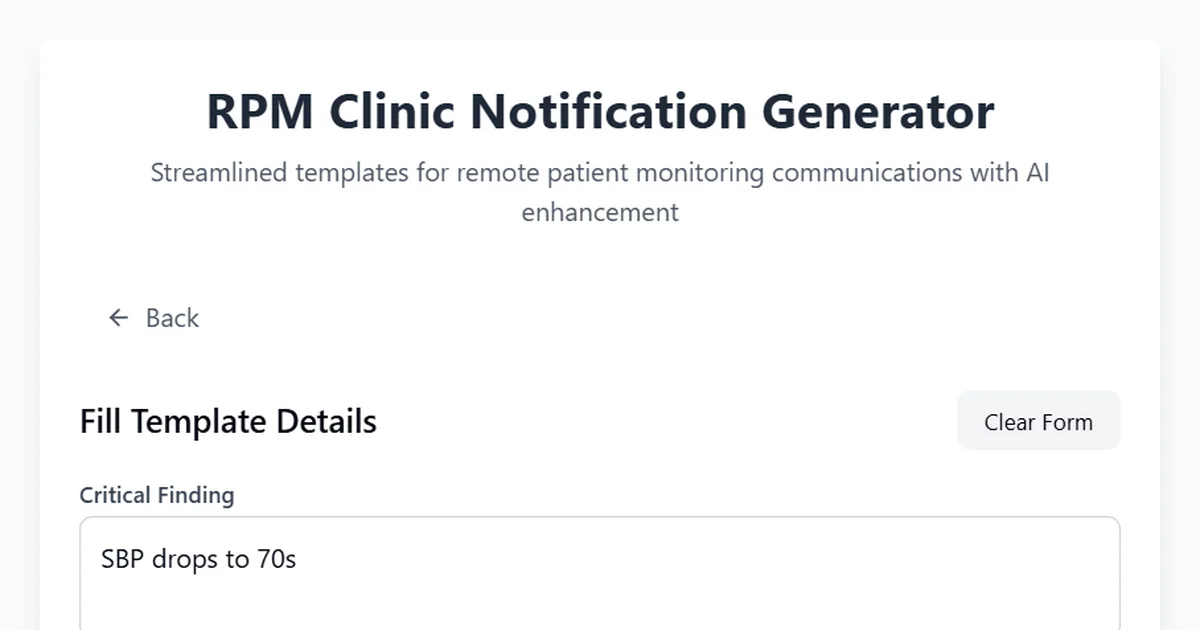 RPM Clinic Notification Generator | Claude