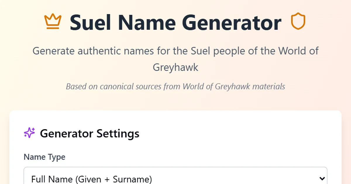 Suel Name Generator - World of Greyhawk | Claude