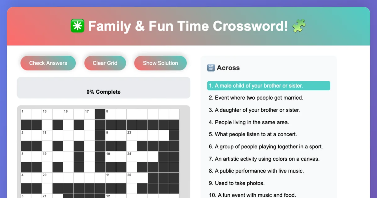 Crossword Family Fun Game Word Play
